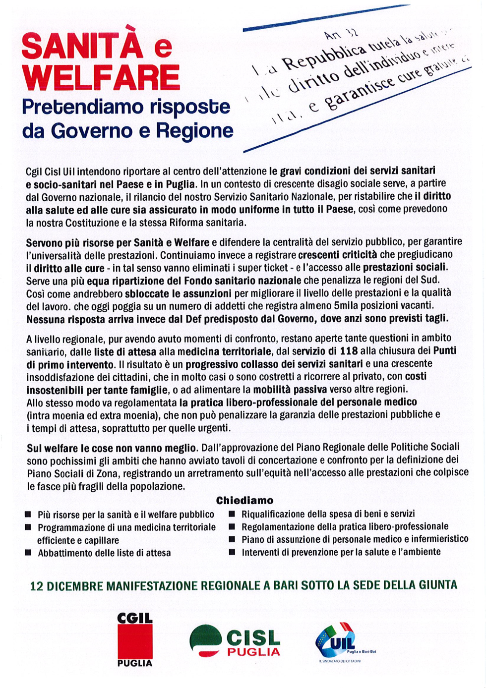 Manifestazione 12 DICEMBRE 2018